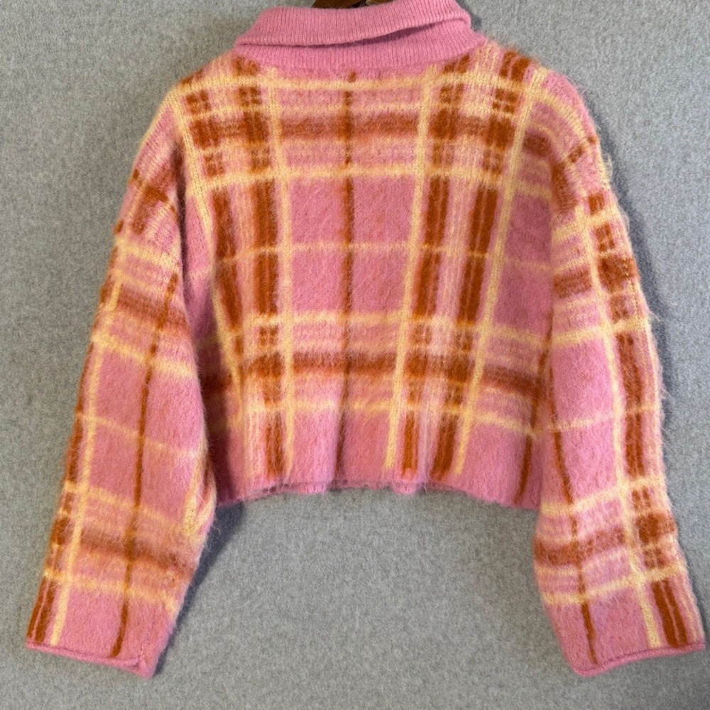 Wild Fable Plaid Full Zip Cardigan Sweater Y2K Medium Pink Excellent Cropped - Picture 10 of 10